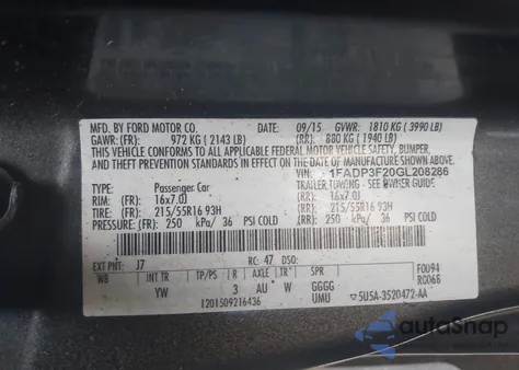 2016 Ford Focus Se из США, поврежденный, VIN 1FADP3F20GL208286